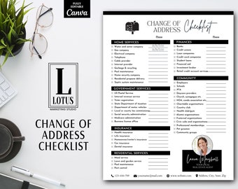 Change Of Address Checklist, Real Estate Relocation Checklist, Moving Checklist, Relocation Guide, Real Estate Leads, Buyers Canva Templates
