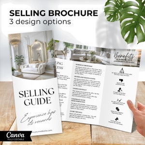 May include: A tri-fold brochure with a white background and black text. The brochure is titled "Selling Brochure" and features a guide for selling a house. The brochure highlights the benefits of working with an experienced real estate agent.