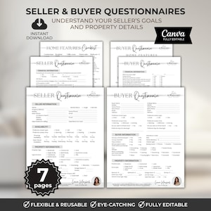 Buyer & Seller Questionnaire, Seller, Buyer Consultation Questionnaire, Intake Form, Consultation Script, Real Estate Marketing, Realtor