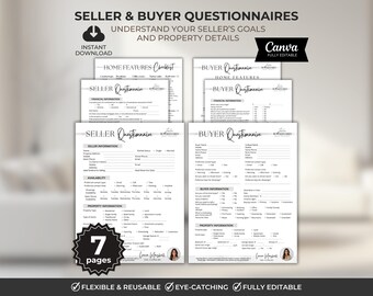Buyer & Seller Questionnaire, Seller, Buyer Consultation Questionnaire, Intake Form, Consultation Script, Real Estate Marketing, Realtor