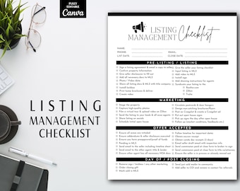 Listing Management Checklist, Listing to Close Checklist, Realtor Checklist, Real Estate Marketing, Realtor Planner, Realtor Task Manager