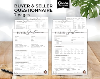 Cuestionario para compradores y vendedores, Formulario de consulta inmobiliaria, Formularios de admisión de clientes para agentes inmobiliarios, Hoja de información de la propiedad, Marketing inmobiliario en Canva