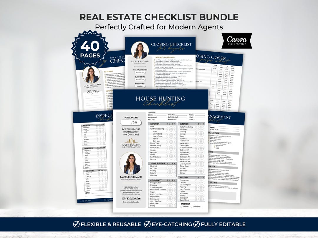 Real Estate Checklist Templates Bundle Blue Real Estate Marketing ...