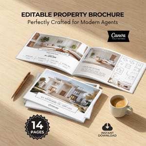 Property Brochure Panoramic, Luxury Real Estate Marketing, Listing Brochure Template, Luxury Property Catalog, Landscape, 14 pages, Flyer