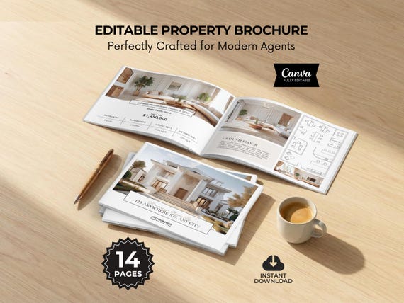 Property Brochure Panoramic, Luxury Real Estate Marketing, Listing Brochure Template, Luxury Property Catalog, Landscape, 14 pages, Flyer