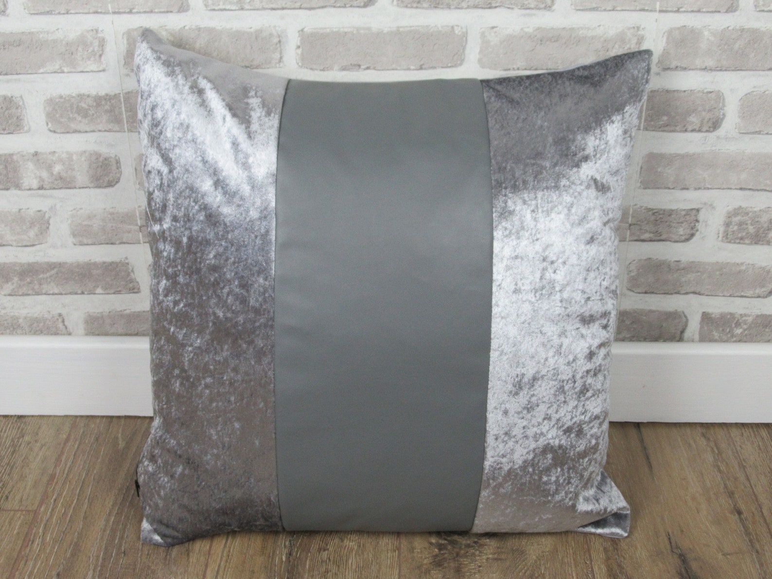 Set of 4 grey crushed velvet & faux leather cushion covers Etsy