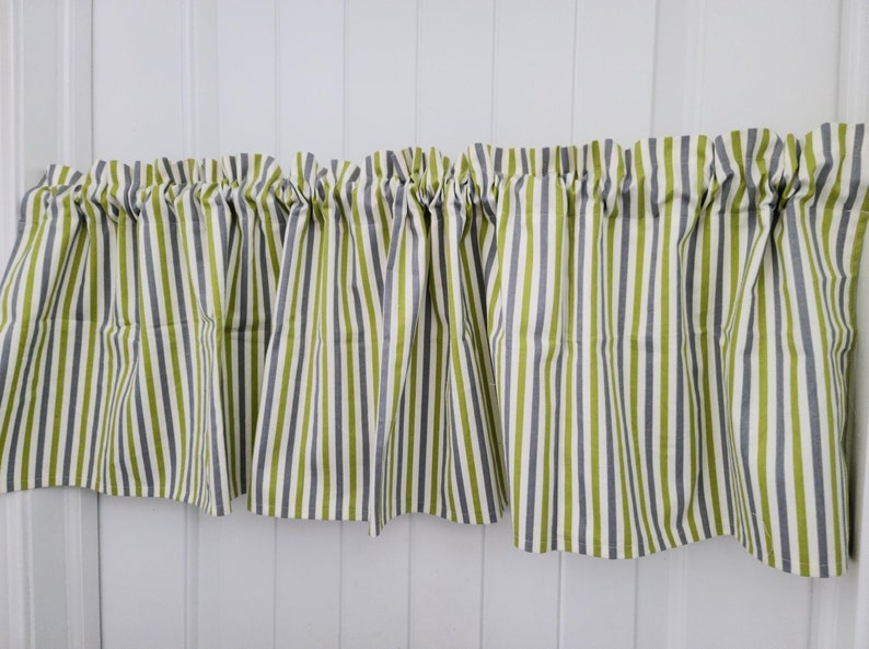 Green and Gray stripes curtain valance Etsy