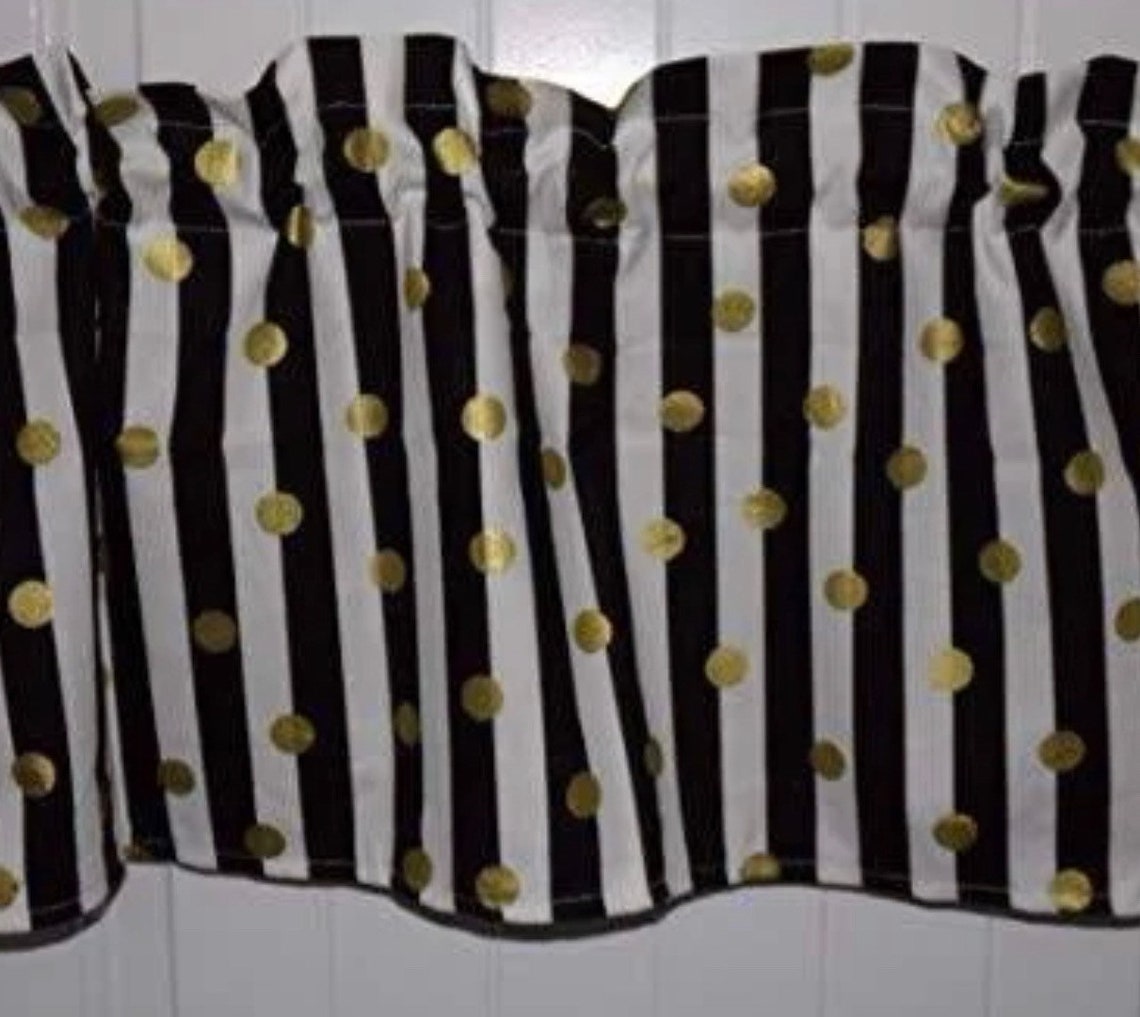 Kate spade striped polka dot black white gold Curtain valance Etsy