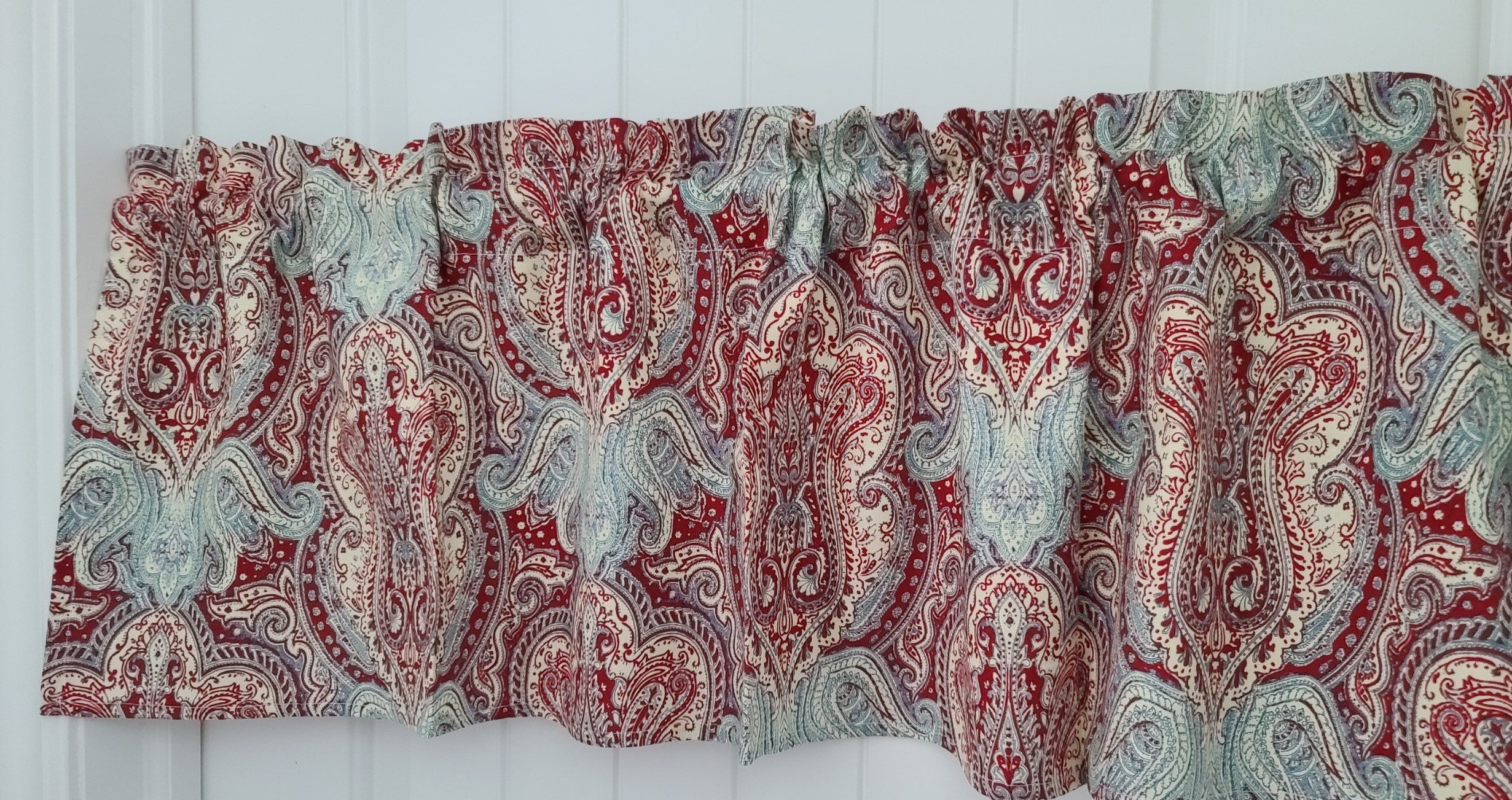 Red and Blue Damask Curtain valance Etsy