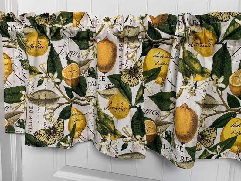 Lemons Botanical kitchen curtain valance Etsy
