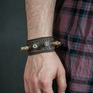 Bullet Shell Leather Bracelet - Ammo Leather Cuff Bracelet - Military Bangle - Leather Bracelet - Post Apocalyptic Bracelet - Boho Bracelet