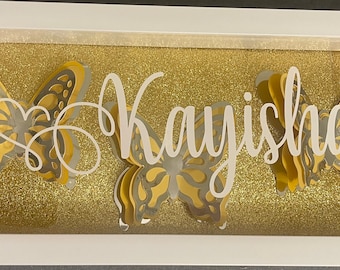 Flower shadow box | butterfly | shadow box | 3D flower | 3D butterfly | custom name shadow box