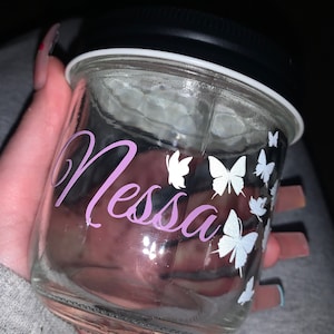 Personalized jar with reflective butterflies