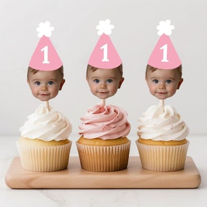 Customized Different Faces Photo Party Hat Cupcake Topper | First milestone Birthday Photos Party Hat Cupcake Decoration Face on Stick