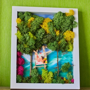 Moss painting /with space for a photo of a loved one