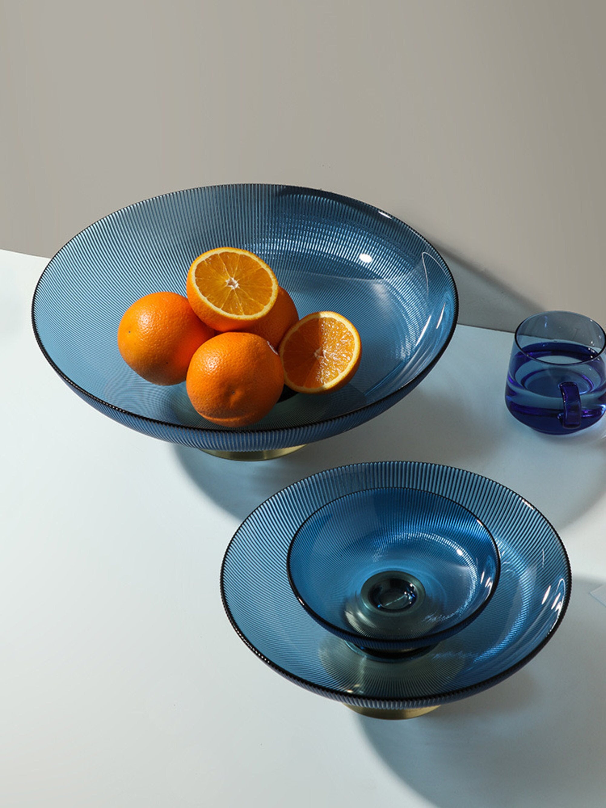 Bol de Fruits en Verre Bleu | Bol Verts Grand Bol Décoratif avec Support Cadeau Pour Les Femmes, Hom