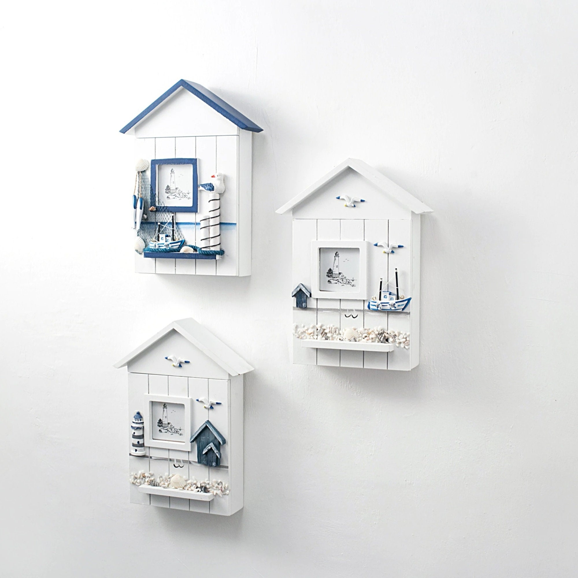 White Coastal Key Hanger Floating Shelf Key Holder For Wall Etsy