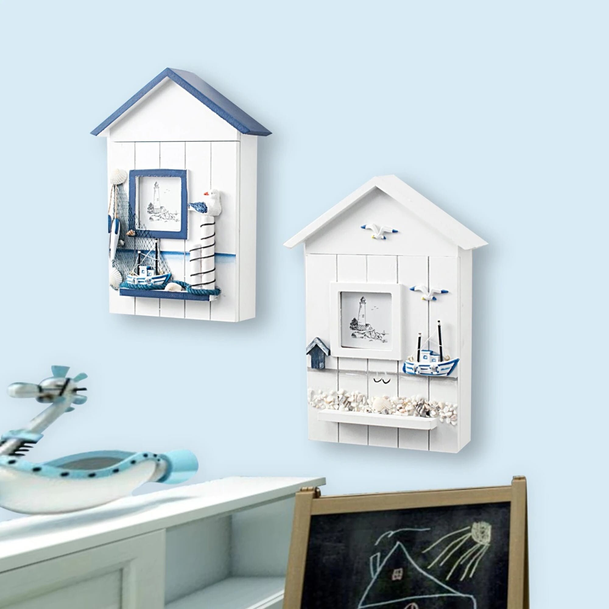 White Coastal Key Hanger Floating Shelf Key Holder For Wall Etsy