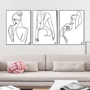 Line Art set of 3 | Female illustration | Wall art | Hand drawn artwork | Female abstract art | Line drawing | Wall decor