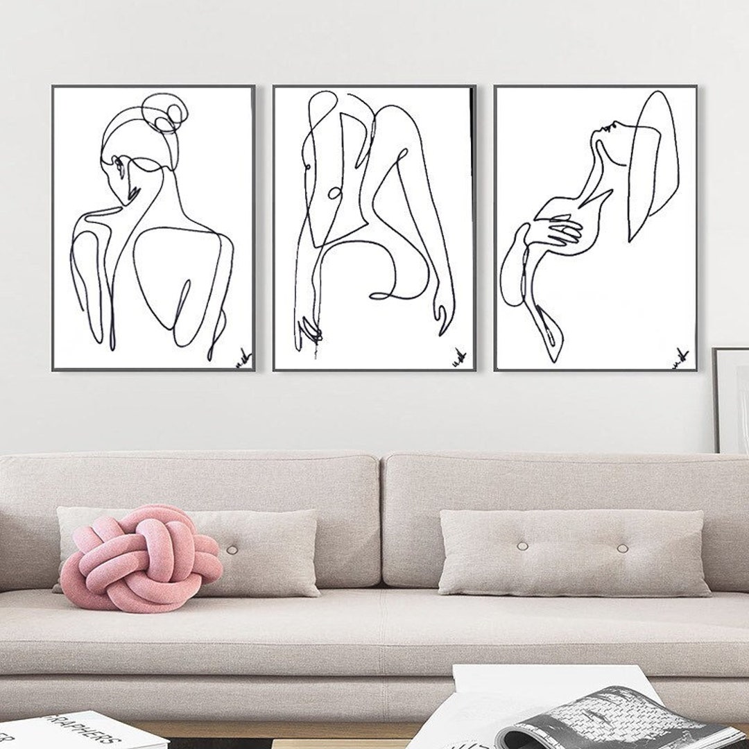 Line Art Set of 3 Female Illustration Wall Art Hand Drawn Artwork ...