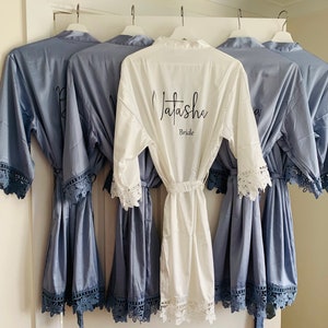 Personalised Bridal Robe | Dusky Blue Bridal Robe | Bride Gift | Bridesmaid Gift | Maid of Honour Gift | Lace Robe