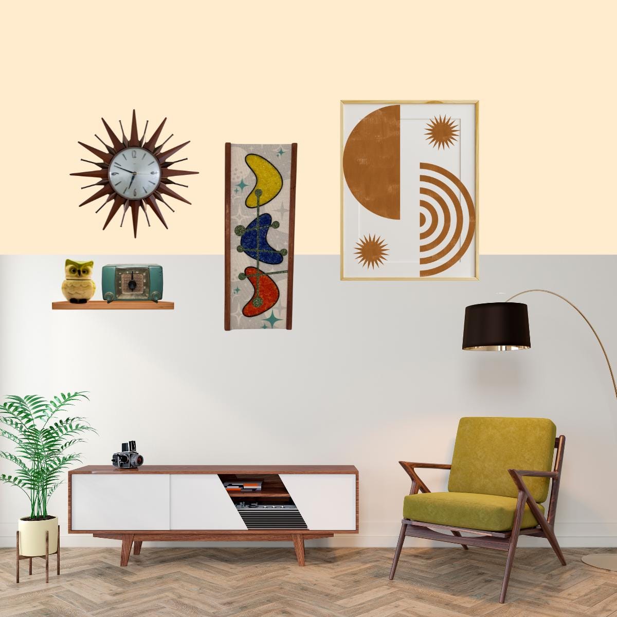 Mid Century Modern Gravel Art Kit: Atomic Boomerang DIY Wall Decor