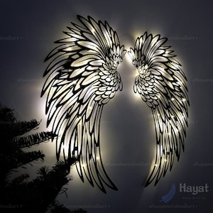 Angel Wings Metal Wall Art with Led Lights, Large Angel Wings Metal Wall Decor, Angel Wall Hangings, Gift for Daughter, Memorial Wall Decor