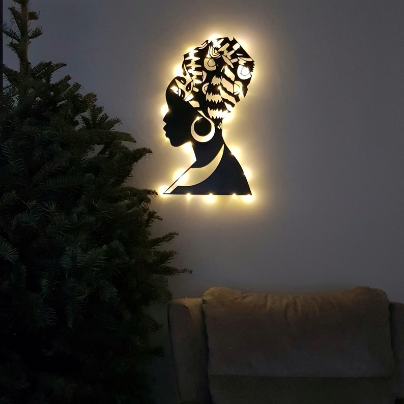 African Woman Metal Wall Art With Led Lights African Queen Etsy