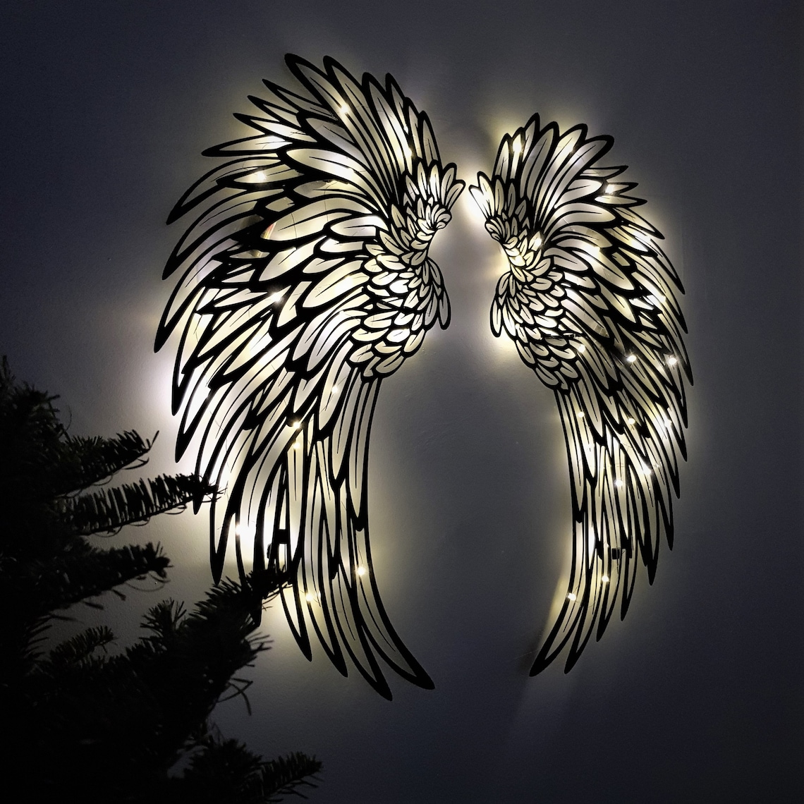 Angel Wings Metal Wall Art with Led Lights Black Angel Wings Etsy