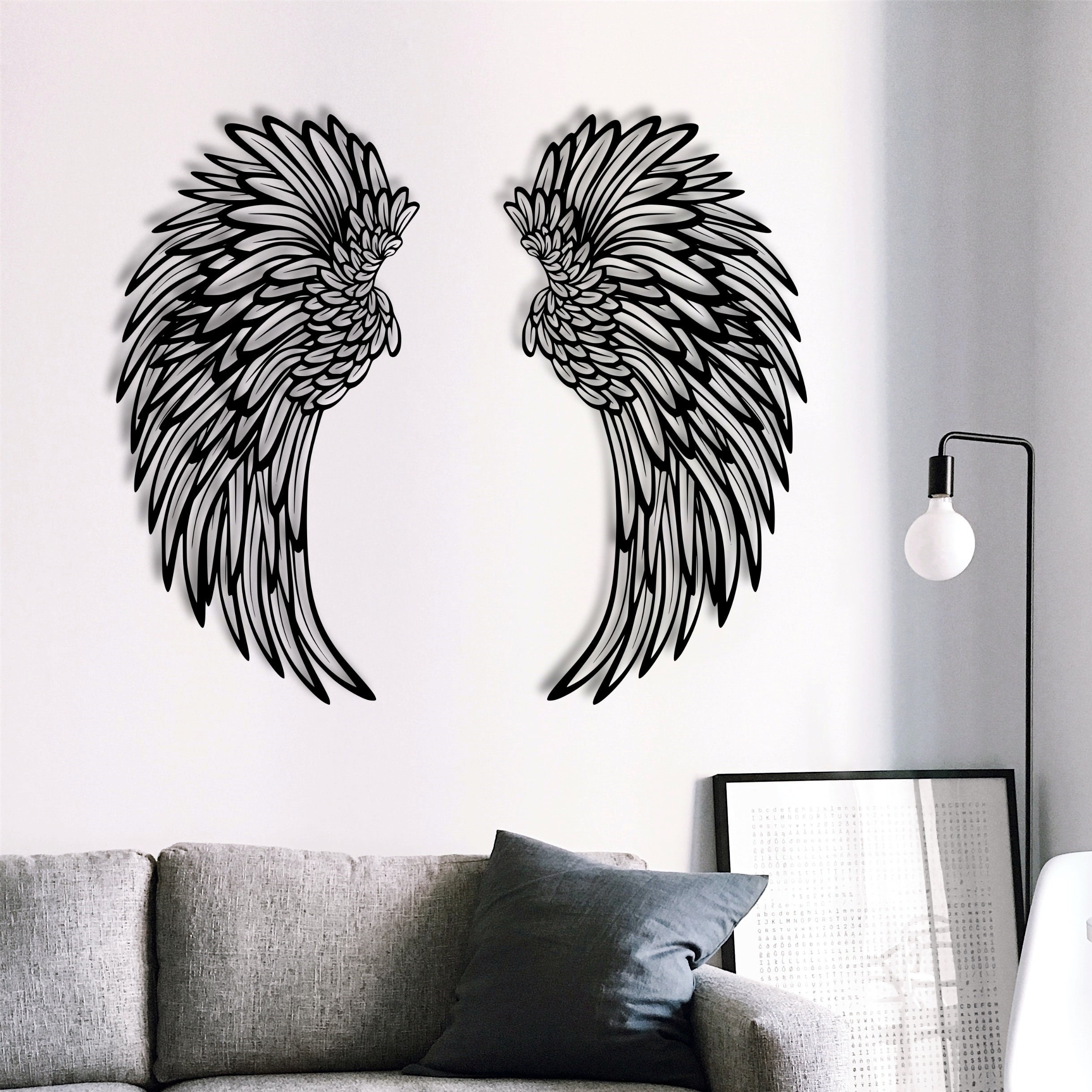 Angel Wings Metal Wall Art with Led Lights Black Angel Wings Etsy