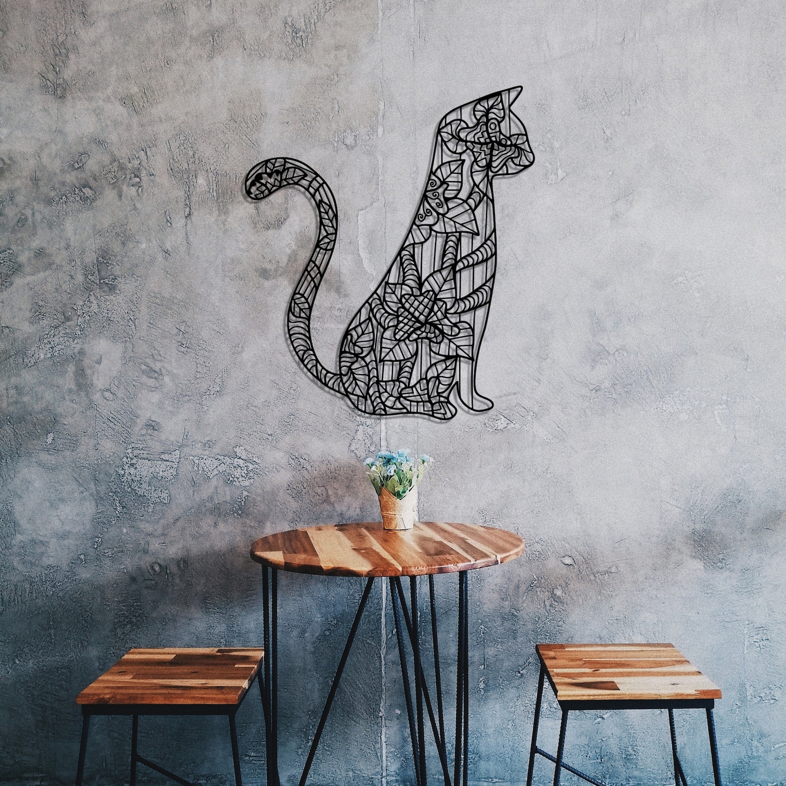 Cat Metal Wall Art Geometric Cat Wall Decor Modern Cat Wall Etsy