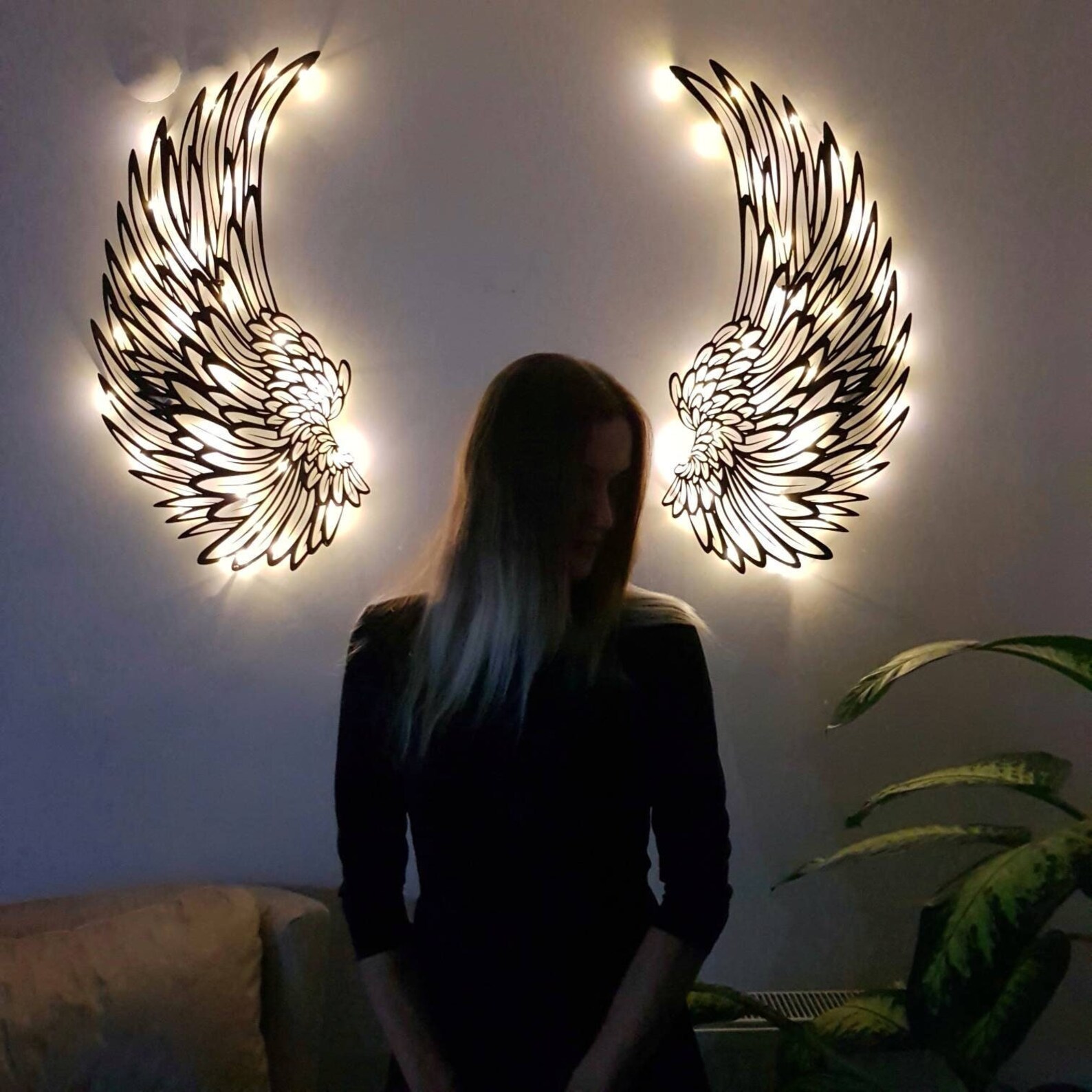 Angel Wings Metal Wall Art With Led Lights Metal Wall Decor Etsy UK