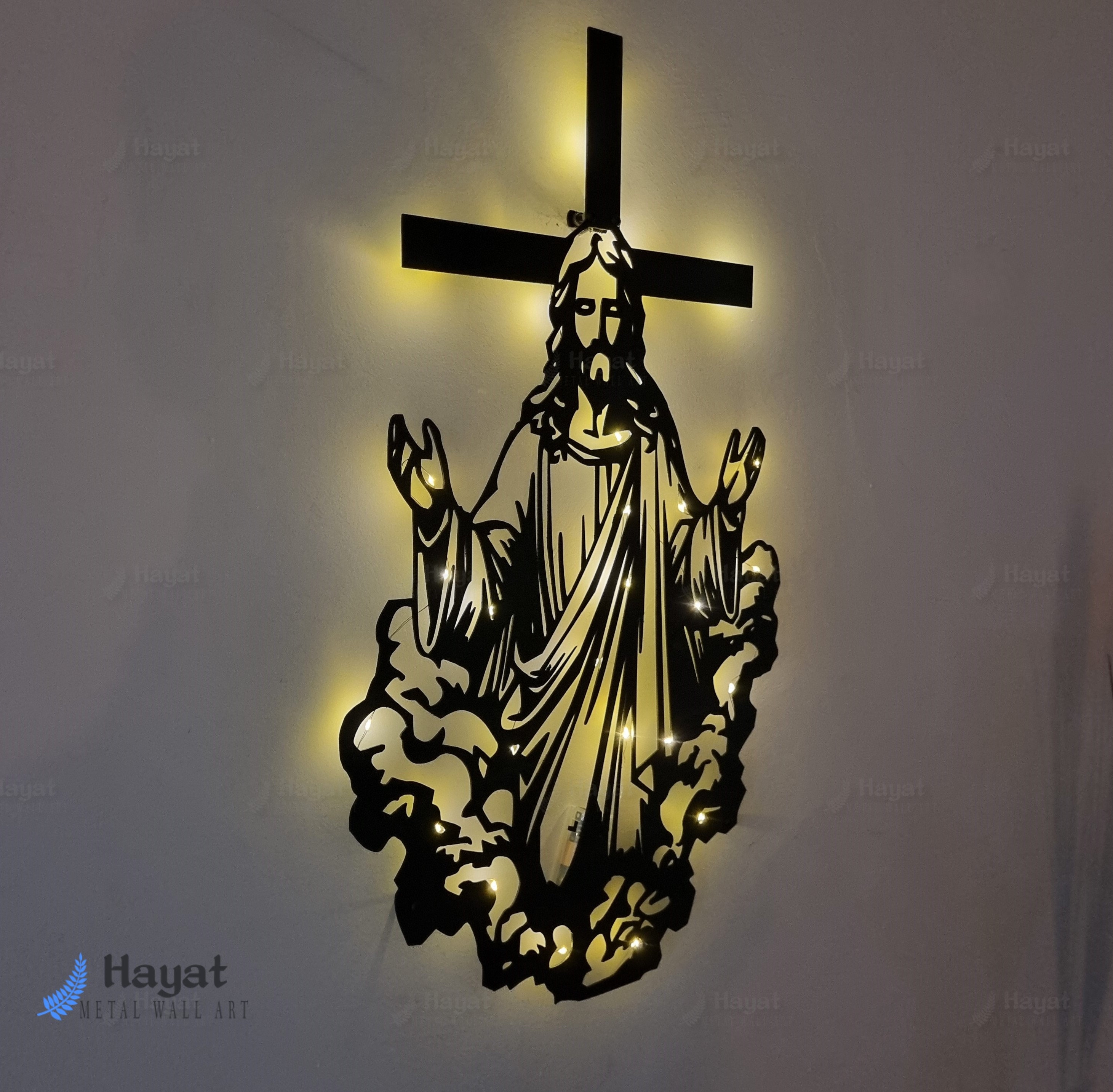 JESUS CHRIST レリーフ 壁掛けプレート 真鍮製 Jesus Christ Metal Wall Art With LED Lights, Crucifix Wall Decor