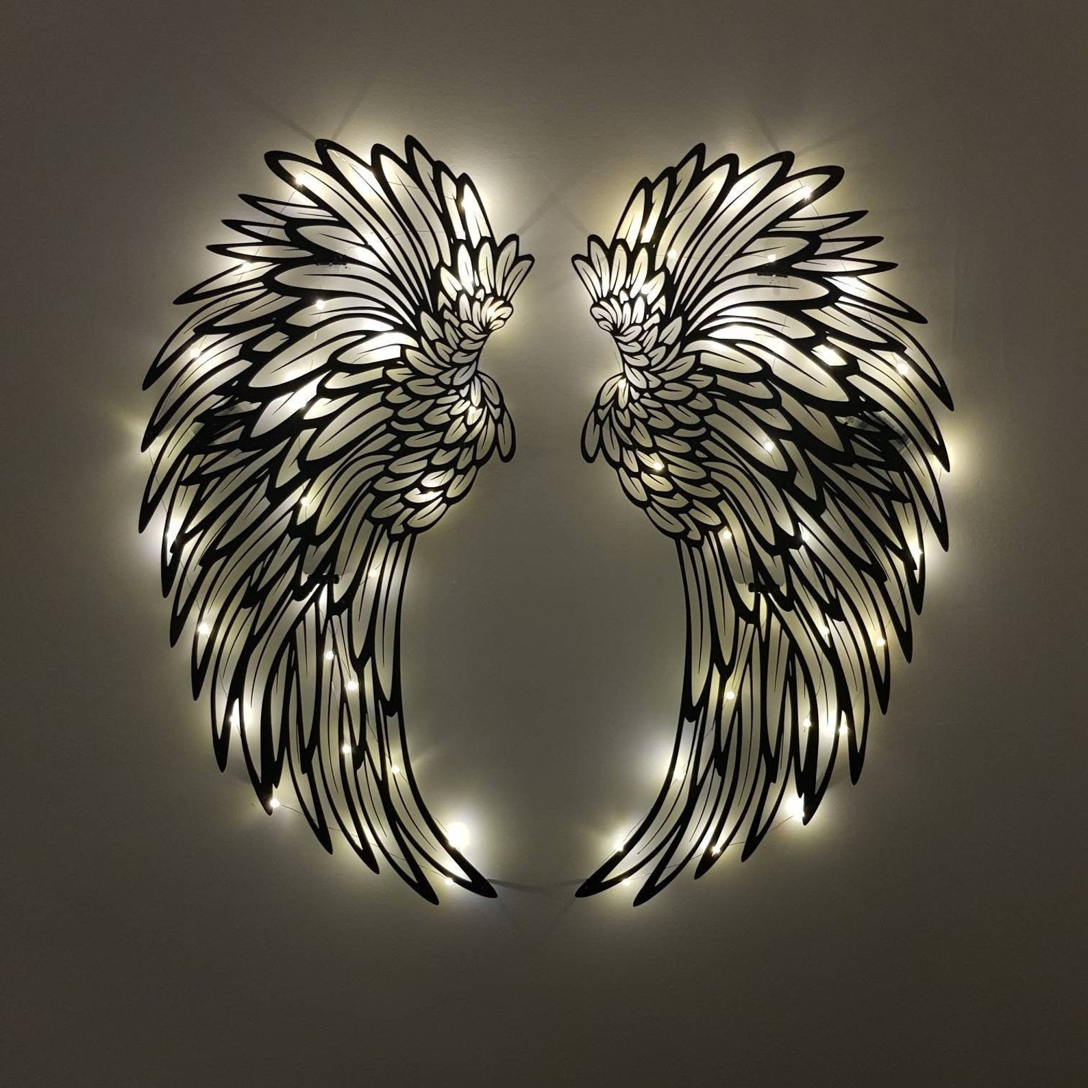Angel Wings Metal Wall Art with Led Lights Black Angel Wings Etsy