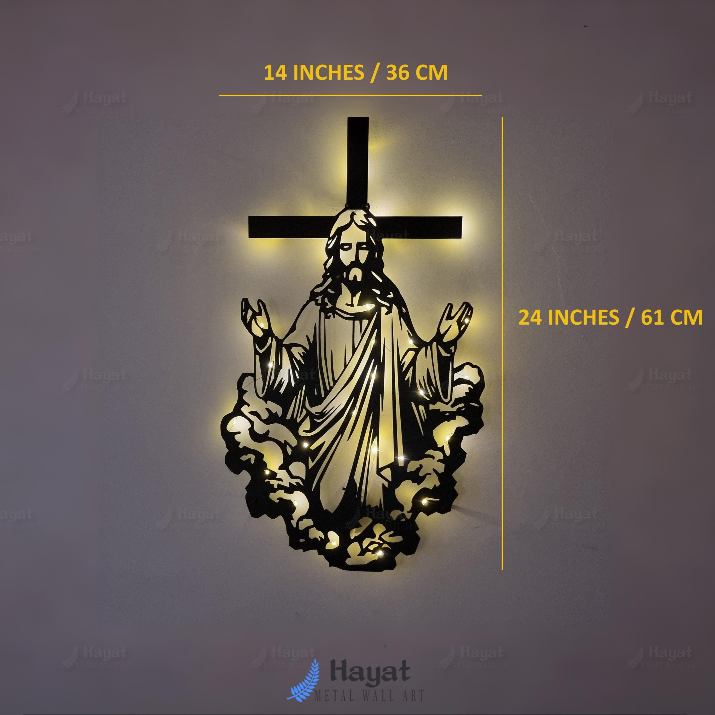 Jesus Christ Metal Wall Art With LED Lights, Crucifix Wall Decor