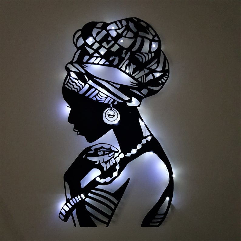 African Woman Metal Wall Art With Led Lights African Queen Etsy