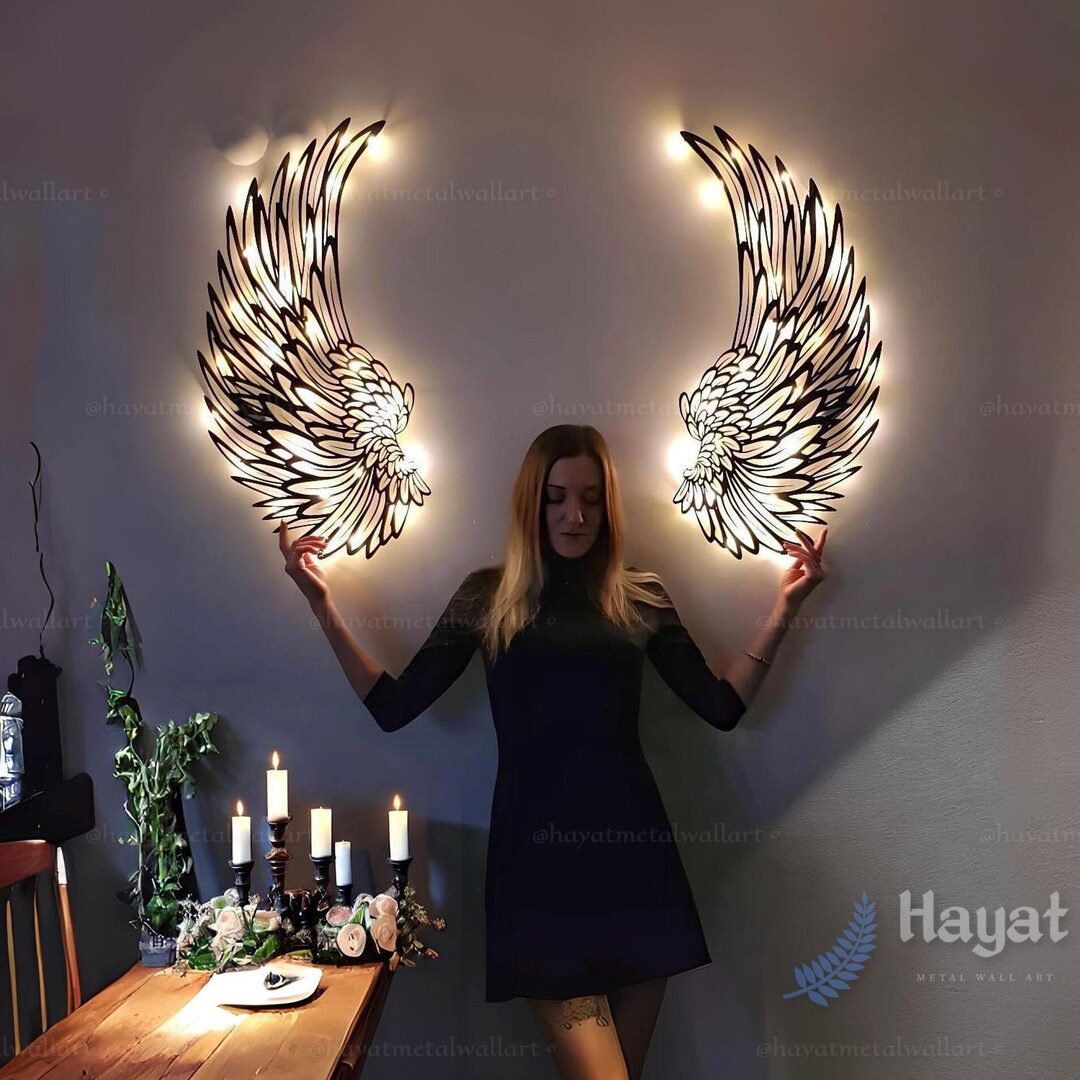 Angel Wings Metal Wall Art With Led Lights Large Angel Wings Metal Wall Decor Angel Wall Hangings Gift for Daughter Memorial Decor Etsy UK