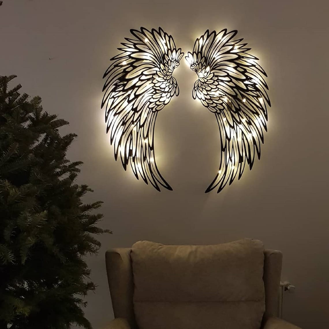 Angel Wings Metal Wall Art with Led Lights Black Angel Wings Etsy
