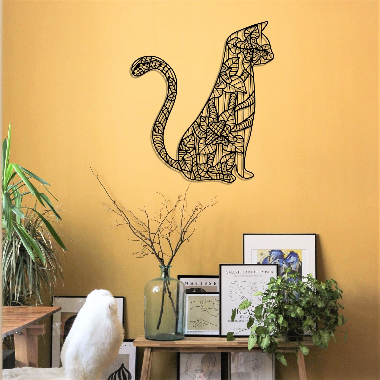 Cat Metal Wall Art Geometric Cat Wall Decor Modern Cat Wall Etsy UK