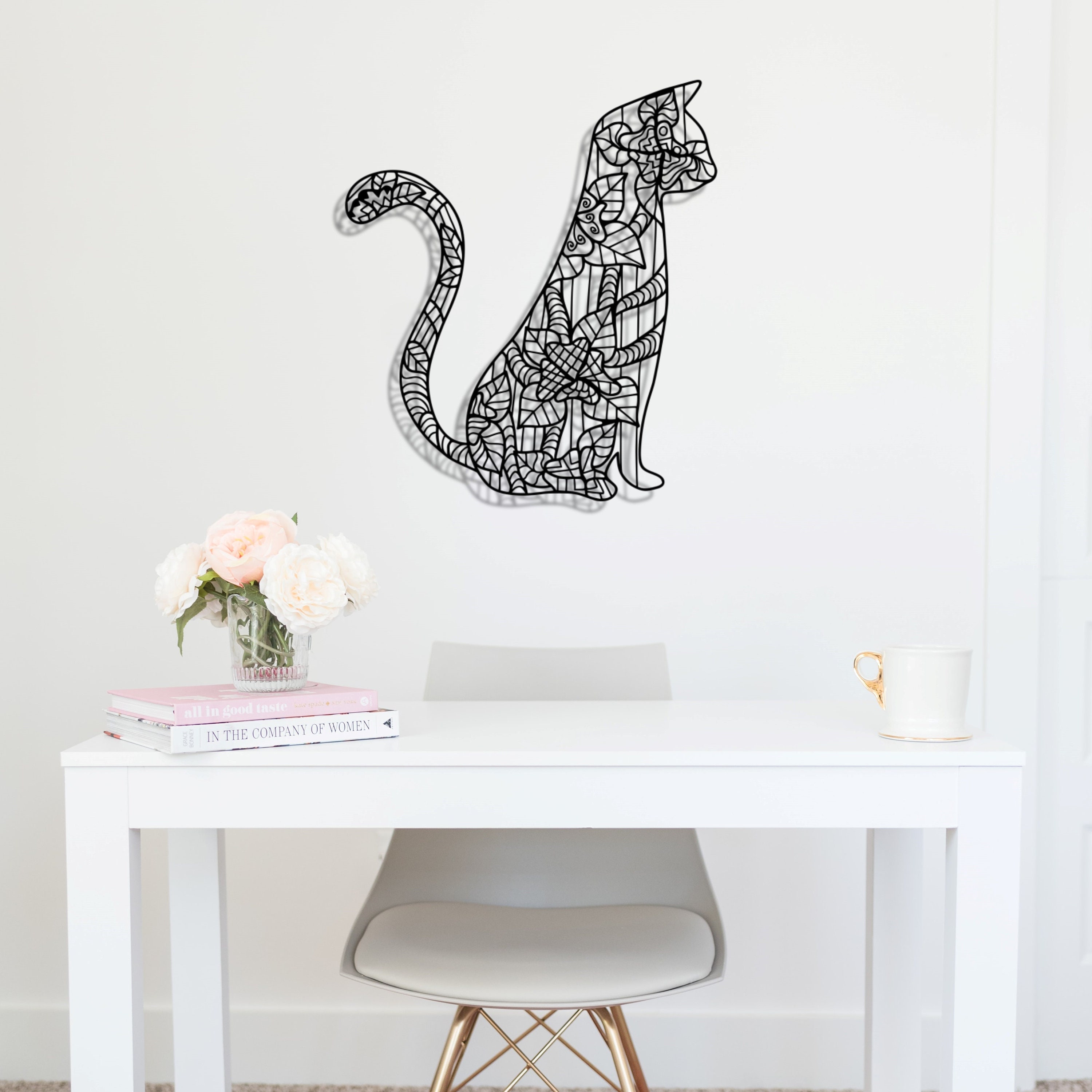 Cat Metal Wall Art Geometric Cat Wall Decor Modern Cat Wall Etsy