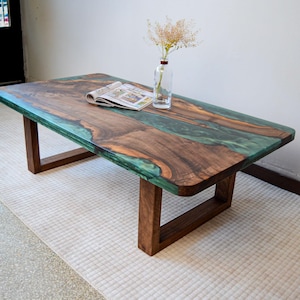 Custom Walnut Epoxy River Coffee Table | Live Edge Wood Center Table | Modern Resin Coffee Table | Handmade Furniture
