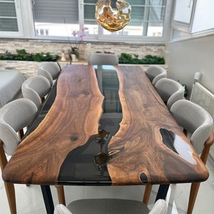 Mesa de epoxi de río personalizada, Mesa de río de epoxi de borde vivo, Mesa de comedor de madera, Mesa de centro, Mesa auxiliar