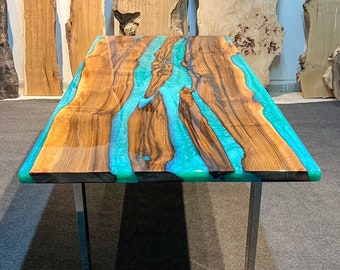 Custom Live Edge Walnut River Coffee Table, Blue Epoxy Resin Table, Handmade Natural Wood, Statement Piece, Modern Living Room Furniture