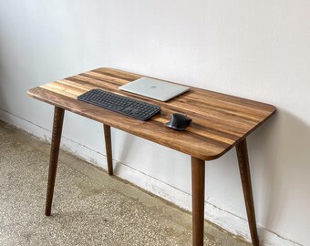 Handmade Solid Walnut Mid Century Desk, Wooden Writing Table, Solid Wood Home Office Desk, Elegant Writing Desk