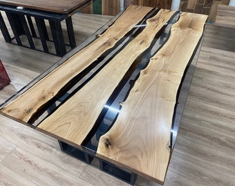 Handmade Walnut Epoxy River Office Table, Live Edge Wood Conference Table, Custom Meeting Table, Statement Design