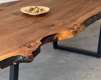 Live Edge Walnut Wood Dining Table: Natural Farmhouse Kitchen Table