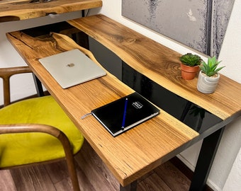 Custom Walnut Resin River Table, Writing Desk, Computer Desk, Walnut Kitchen Table, Dining Table, Live Edge River Table, Wood Epoxy Table