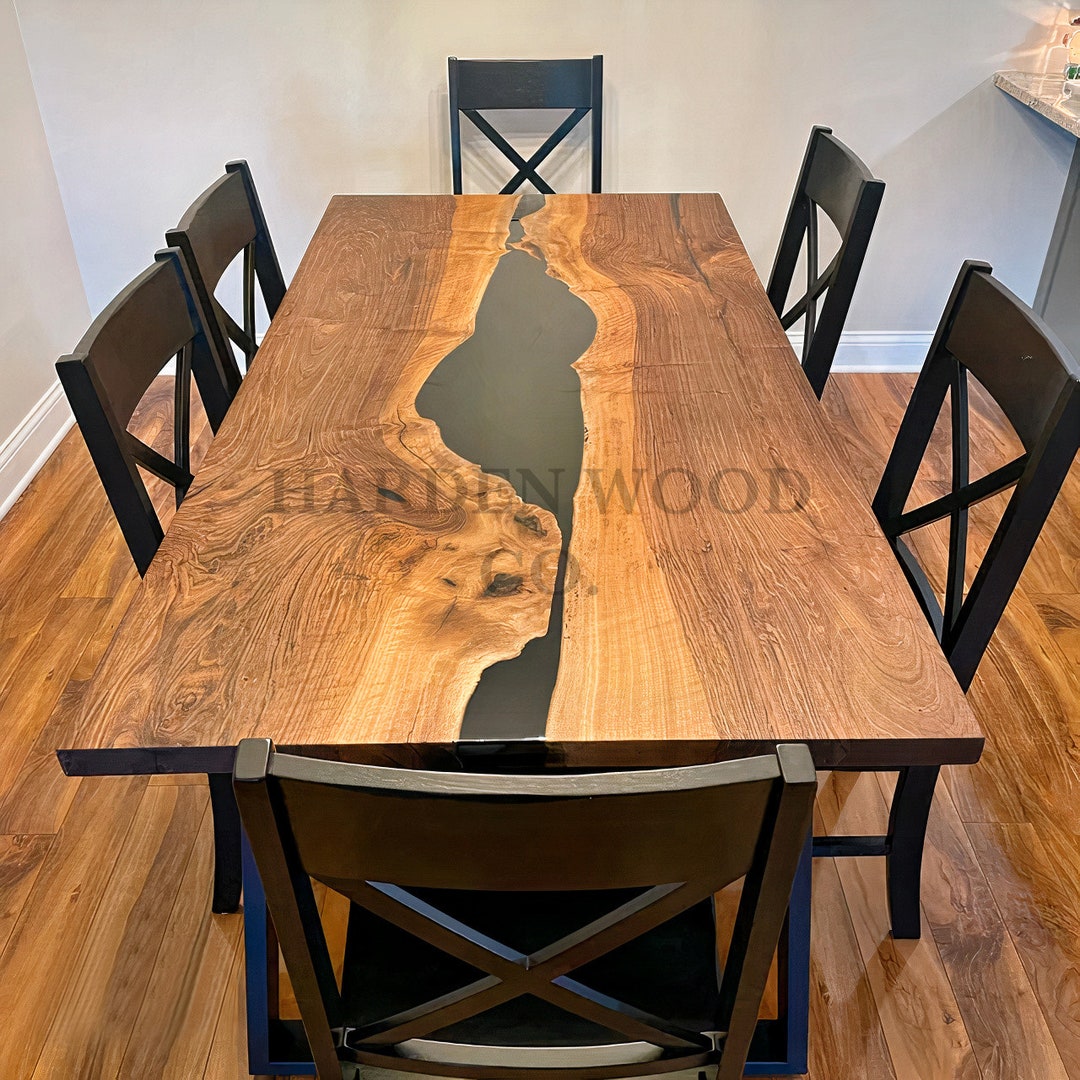 Buy Custom Black River Epoxy Table: Walnut Wood With Metal Legs Online in  India