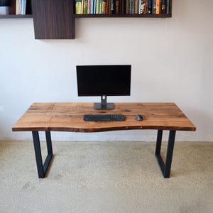 Handmade Live Edge Walnut Desk: Solid Wood Standing Desk with Metal Legs