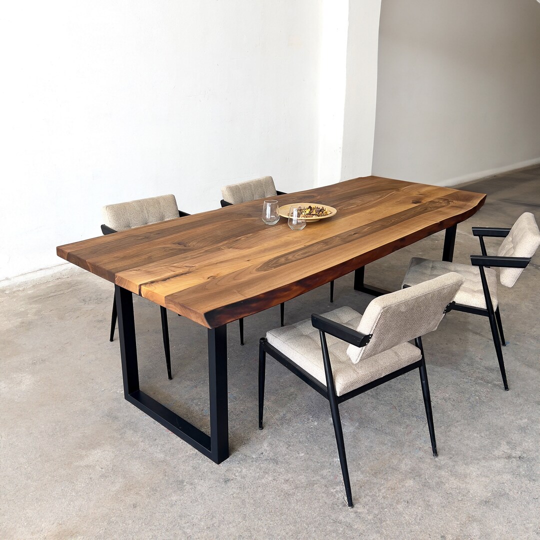 Live Edge Walnut Dining Table, Custom Solid Wood Kitchen Table, Natural ...